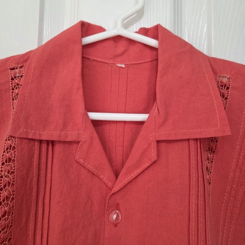 Handmade Boys Coral Salmon Embroidery Button down Size 6 Summer Spring Beach - Picture 3 of 7
